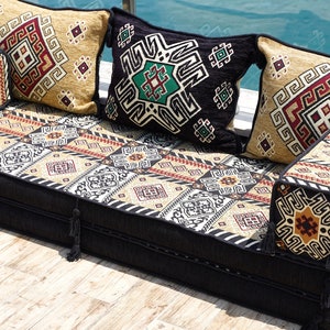 Gold&Black Arabic Majlis, 8 Thickness Arabic Floor Sofa Set, Arabic Floor Couch, Oriental Cushion, Moroccan Cushion, Ethnic Floor Cushion zdjęcie 10