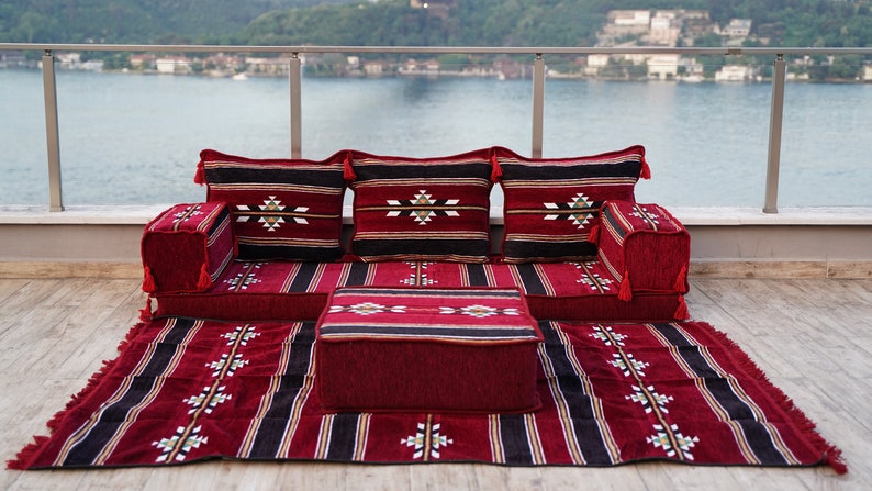 Oriental Maroon Arabic Floor Sofa Seating, Turkish Floor Cushion, Ethnic Sofa, Sectional Couch, Floor Cushions, Modular Sofa, Moroccan Rug zdjęcie 4