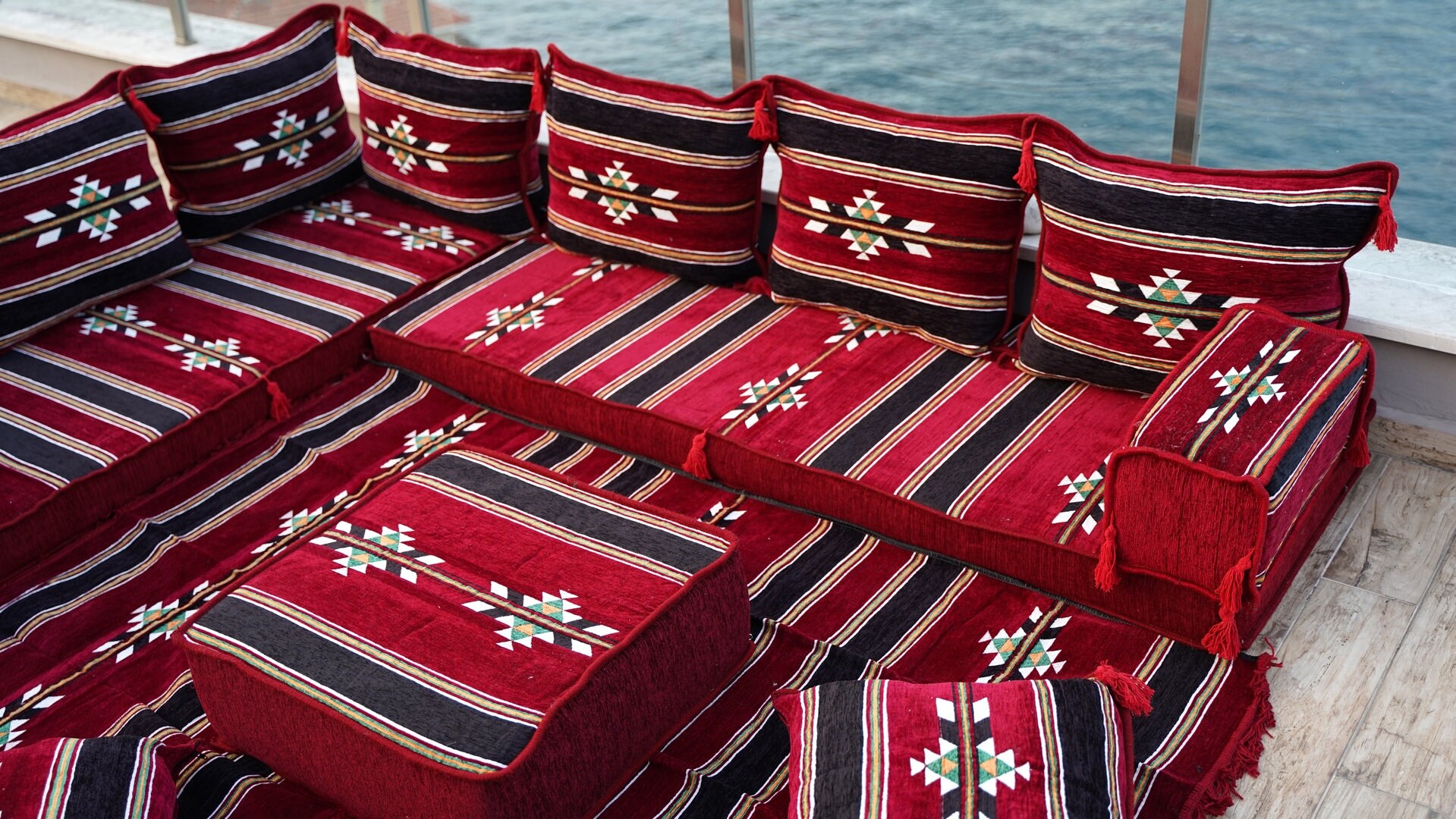 Canapés de sol arabes, canapés sectionnels, causeuse, ensemble de canapé,  canapé de salon marocain, canapé bohème, canapé sectionnel pour décoration  d'intérieur, coussins marocains (canapé + tapis + ottoman, 20 cm  d'épaisseur) 