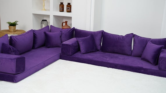 Velvet Purple Color Luxury Arabic Sofa Set Velvet Floor Couch