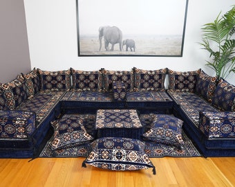 U Shaped Arabic Sofa Floor Cushion Seating Set, Living Room Home Decor, Ottoman Couch, Floor Cushion Couch, Arabic Majlis, Corner Sofa Set