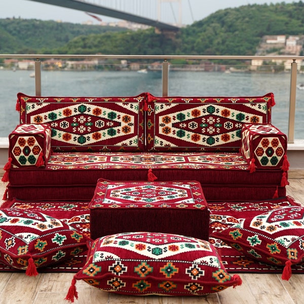 8 Inch Thick Single Sofa with Rug, Arabic Majlis, Meditation Cushion, Turkish Floor Seating, Floor Sofa Bed, Loveseat Sofa Set