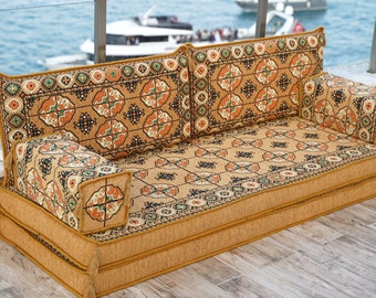 Gold Floor Sofa Seating Set, Arabic Sofa Set, Oriental Floor Seating, Floor Cushions, Living Room Sofa, Arabic Majlis, Floor Couch