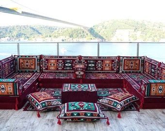 8 Zoll dickes marokkanisches Sofa Set, Terrassenmöbel, Bauernhaus Dekor, Sitzkissen, Arabisch Jalsa, Türkische Kissen