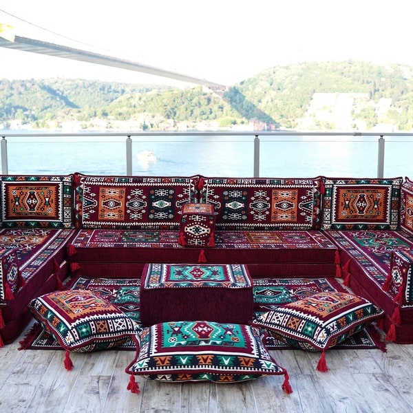 8 Zoll dickes marokkanisches Sofa Set, Terrassenmöbel, Bauernhaus Dekor, Sitzkissen, Arabisch Jalsa, Türkische Kissen