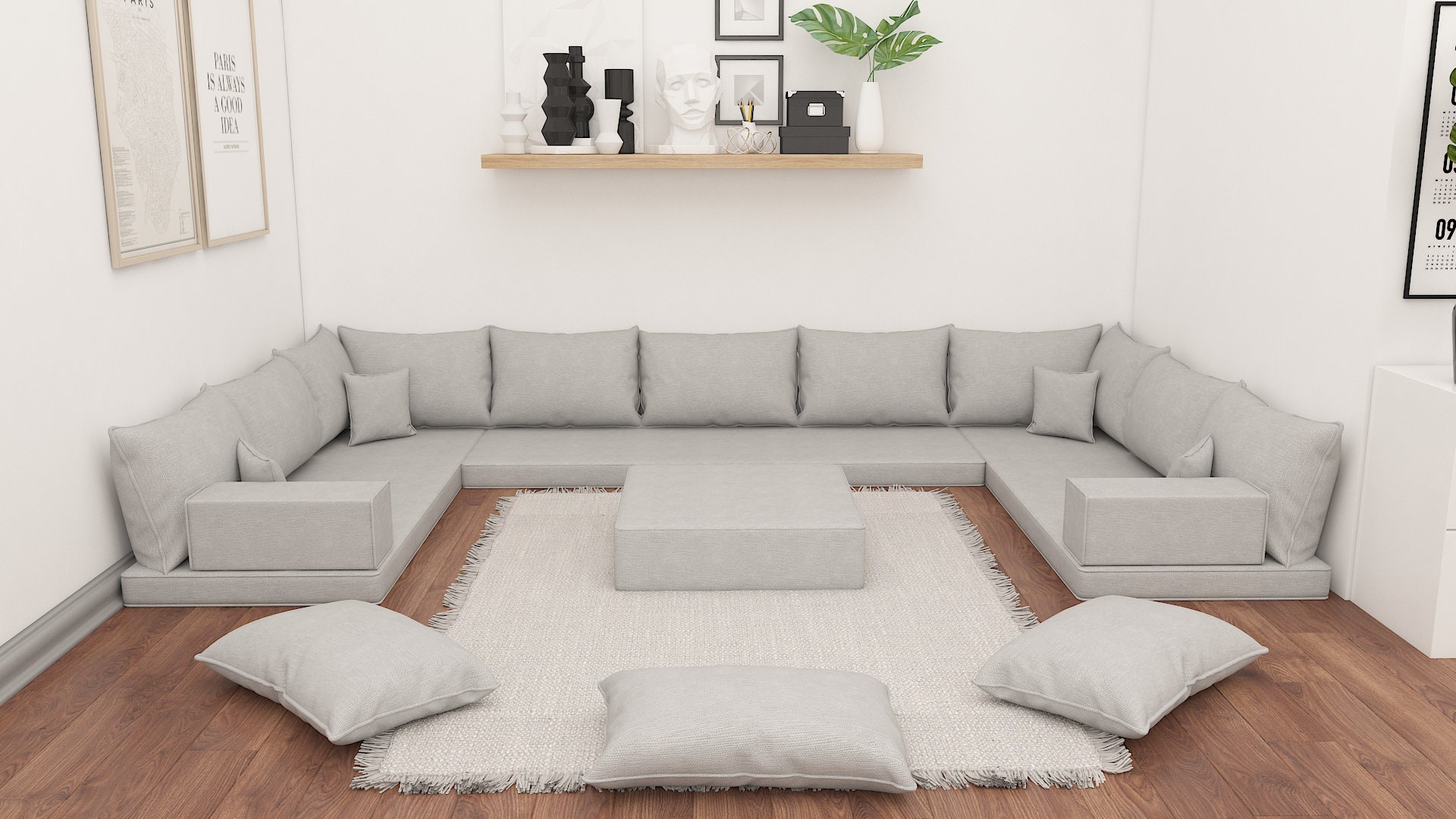 U Shaped Linen Sofa Sectional Sofa Entry Bench Sleeper Sofas