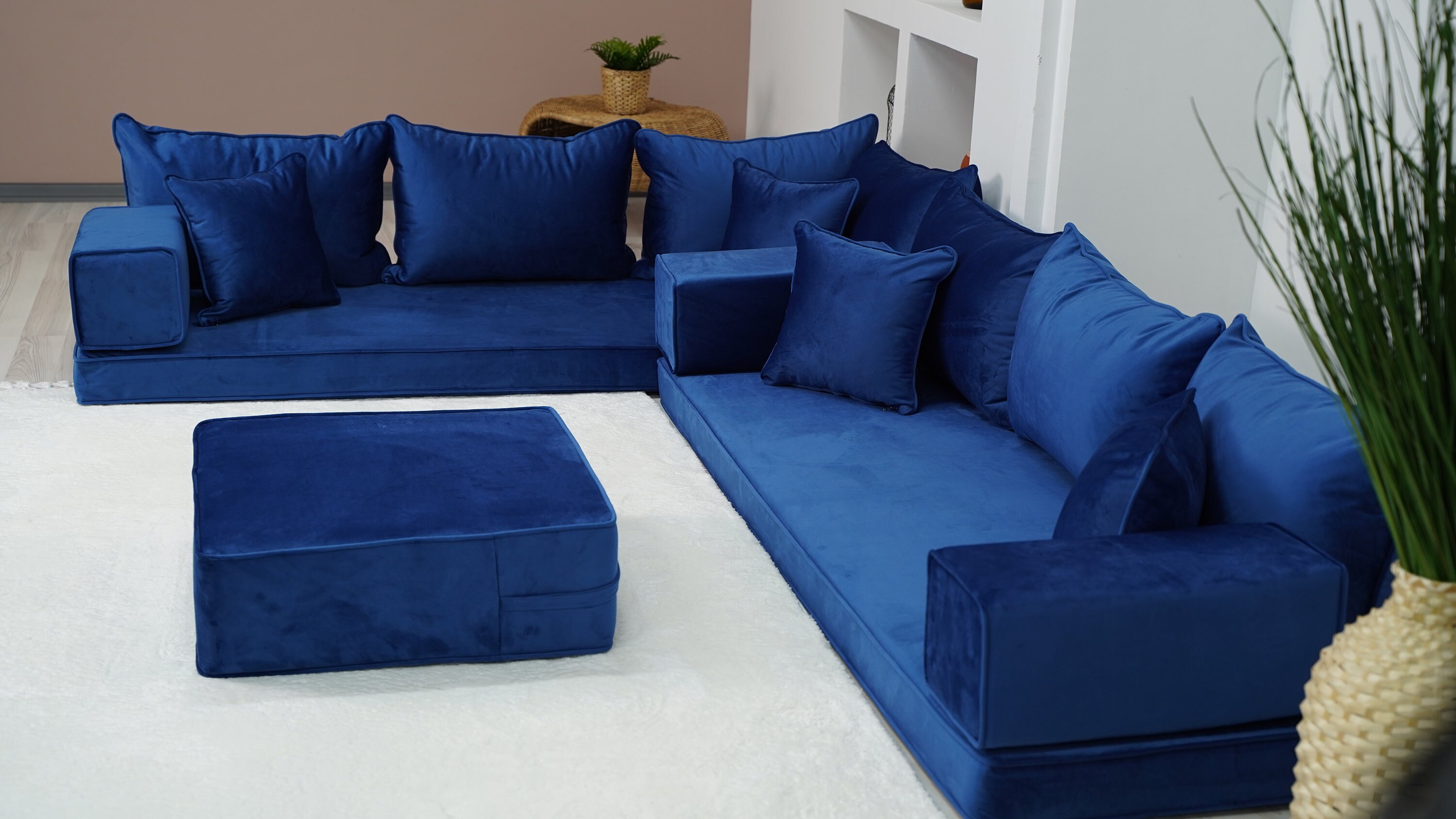 Royal blue sale l shaped sofa