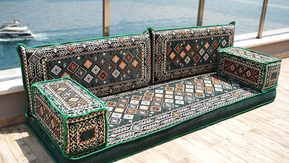 Juego de asientos de piso de sofá árabe gris de 8 de espesor, sofá