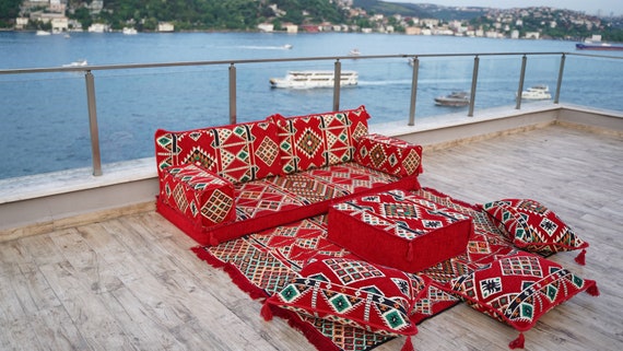 Buy Red Arabic Floor Sofa Seating Set, Floor Cushions, Traditional Couches,  Ottoman Couch, Moroccan Sofas, Loveseats, Arabic Majlis,modular Sofa Online  in India 