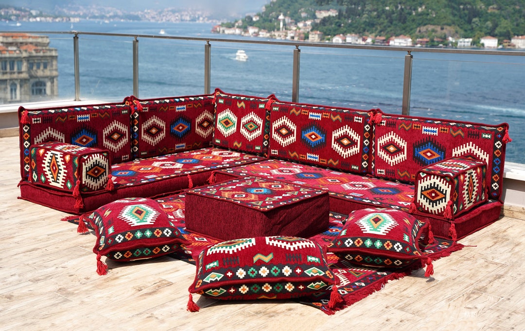 Maroon Floor Sofa L Shaped Sectional Sofas Arabic Majlis Etsy