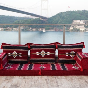 Oriental Maroon Arabic Floor Sofa Seating, Turkish Floor Cushion, Ethnic Sofa, Sectional Couch, Floor Cushions, Modular Sofa, Moroccan Rug zdjęcie 8