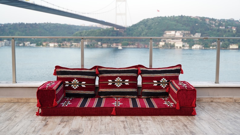 Oriental Maroon Arabic Floor Sofa Seating, Turkish Floor Cushion, Ethnic Sofa, Sectional Couch, Floor Cushions, Modular Sofa, Moroccan Rug zdjęcie 8