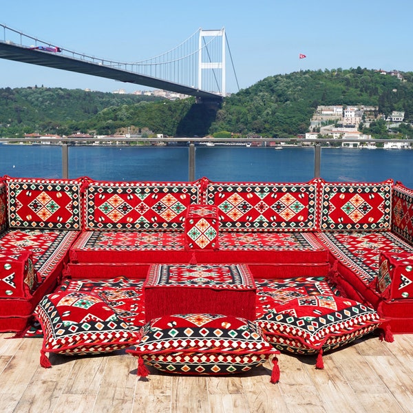 Traditional U Shaped Arabic Sofa Set, Indoor Floor Sofas, Floor Cushions, Arabic Majlis, Turkish Floor Seating Set, Oriental Floor Seating