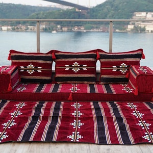 Oriental Maroon Arabic Floor Sofa Seating, Turkish Floor Cushion, Ethnic Sofa, Sectional Couch, Floor Cushions, Modular Sofa, Moroccan Rug zdjęcie 6