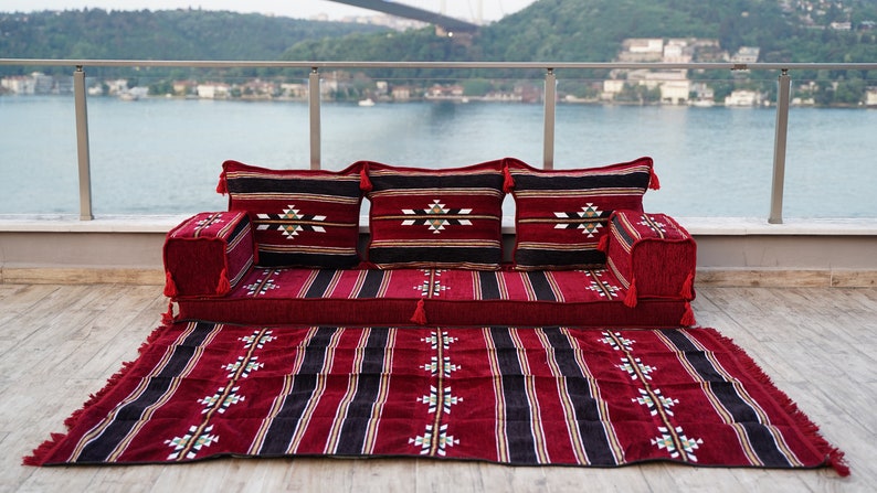 Oriental Maroon Arabic Floor Sofa Seating, Turkish Floor Cushion, Ethnic Sofa, Sectional Couch, Floor Cushions, Modular Sofa, Moroccan Rug zdjęcie 6