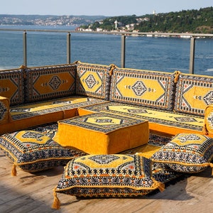 Ensemble de canapés de sol arabes en forme de L, sièges de sol orientaux,  coussins de sol, canapé de salon, arabe majlis, jalsa marocain (canapé L,  20 cm d'épaisseur (20 cm) 