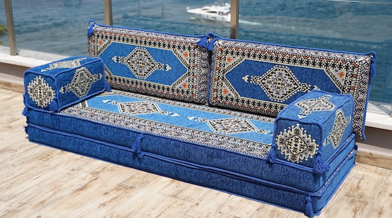 8 Thickness Royal Blue Floor Cushions, Arabic Floor Sofa Seating