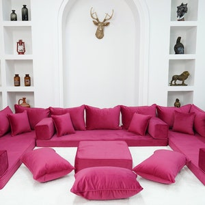 VELVET Pink Color U Shaped Floor Seating Arabic Floor Sofa velvet