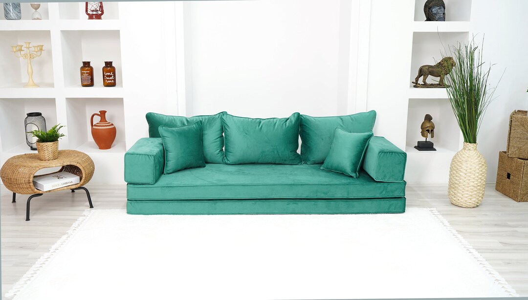 Emerald Green Floor Seating Cushion, Sofa Bed, Meditation Sofa, Pillow