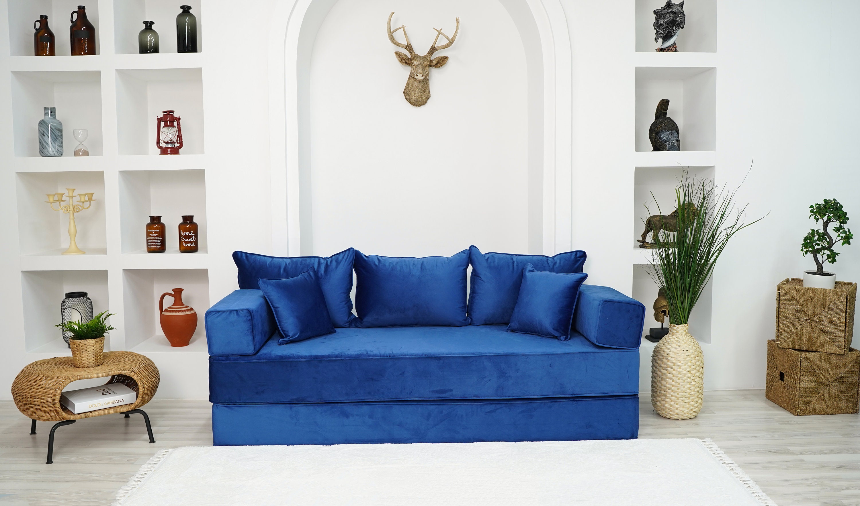 Royal Blue Single Sofa Seating Cushions Floor Sofa Bed Etsy