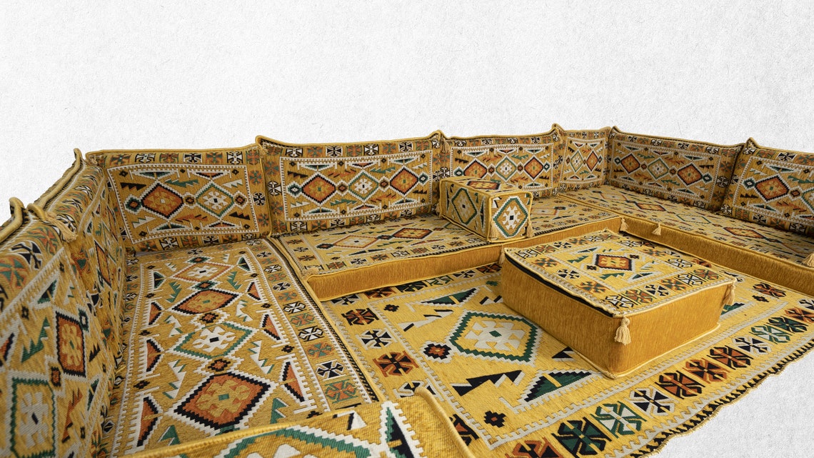 Gelbe arabische Majlis U geformte arabische Sofa-Set | Etsy