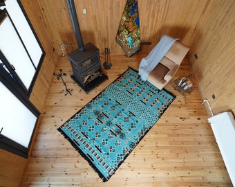 Turquoise Anatolian Kilim Rug, Oushak Rugs, Bedroom Rug, Gothic Rug, Bohemian Kilim Rug, Area Kilim Rug, Moroccan Rug, Washable Rug