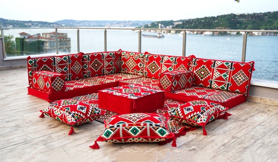 Red l shaped sectional deals