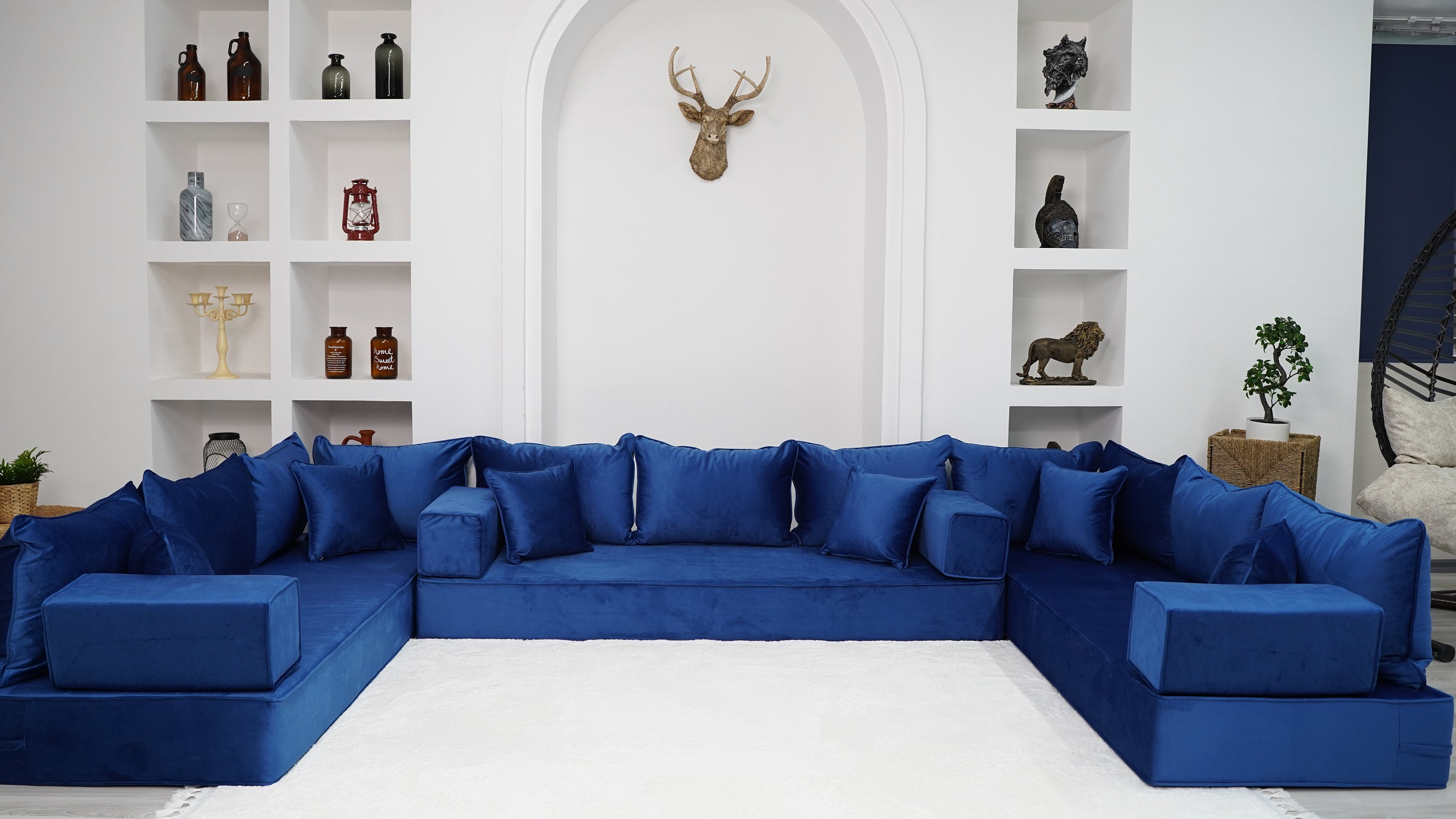 8 Thickness VELVET Royal Blue U Shaped Floor Seating Sofas Luxury