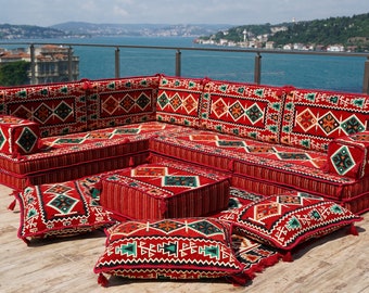 Ensemble de canapés de sol arabes en forme de L, sièges de sol orientaux,  coussins de sol, canapé de salon, arabe majlis, jalsa marocain (canapé L,  20 cm d'épaisseur (20 cm) 