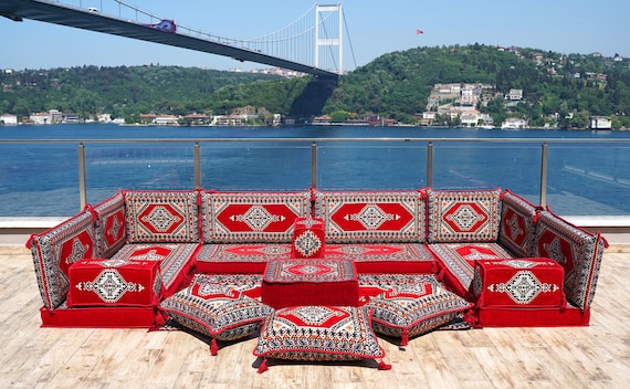 Red U Shaped Arabic Sofa Set Arabic Majlis Sectional Sofas