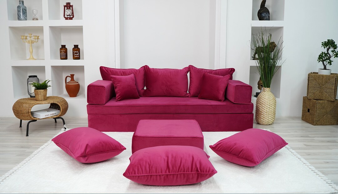 Pink Single Sofa, Modular Cushion, Sofa Bed, Moroccan Sofa, Throw