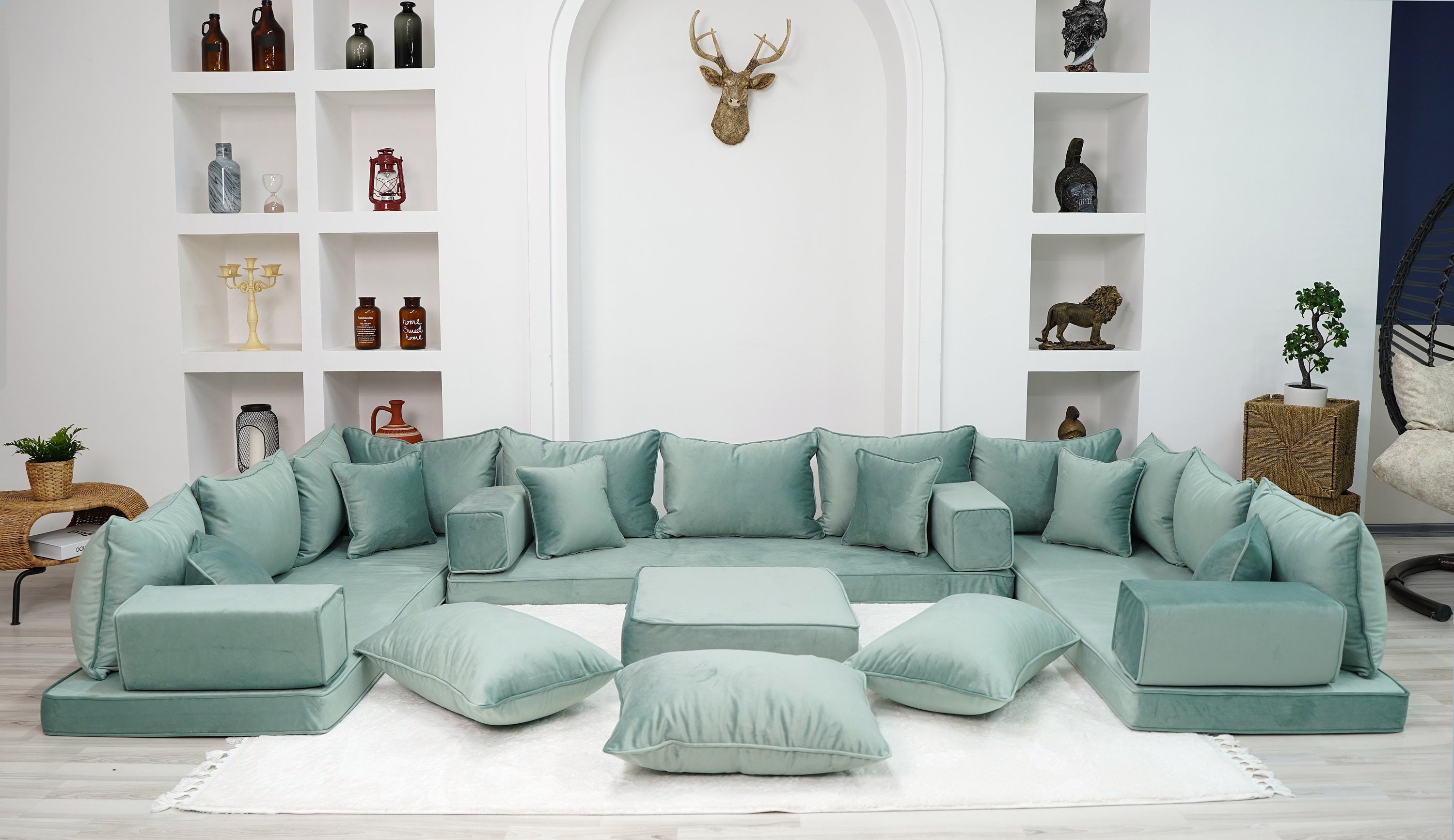 VELVET Water Green Color U Shaped Floor Seating, Velvet Floor Couch,  Moroccan Home Decor Furniture,sectional Sofa, Luxury Velvet Couches -   Norway