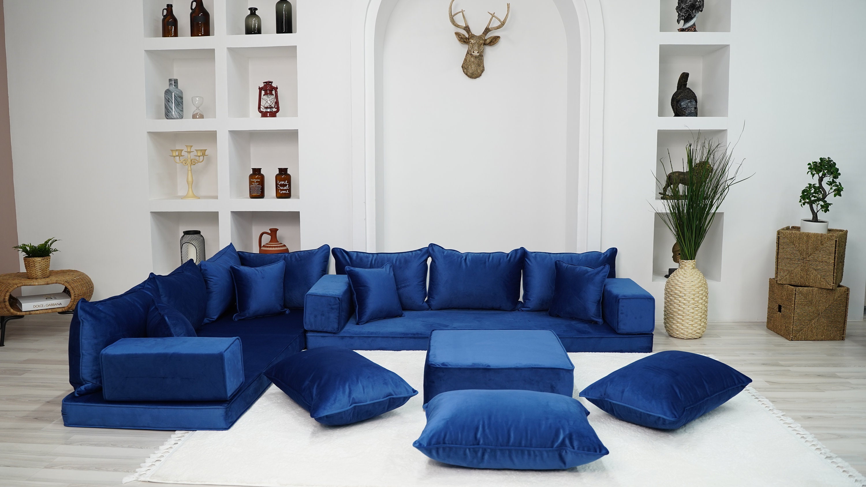 Velvet Royal Blue Color Floor Seating Sofa Velvet Floor Couch