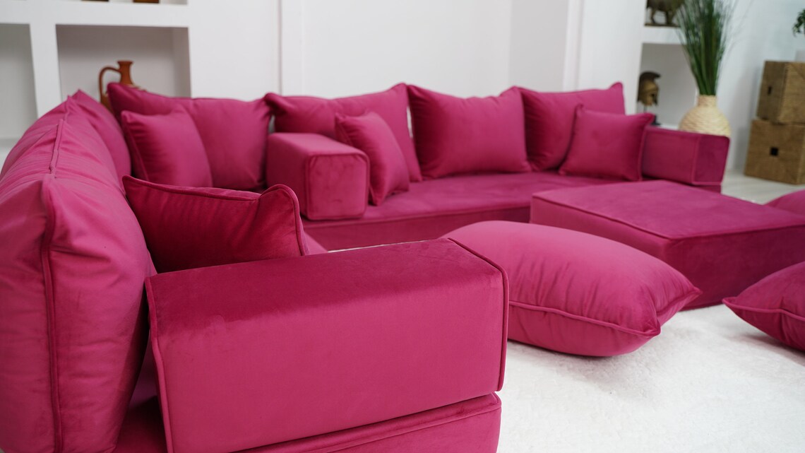 Custom Bench Cushion Velvet Pink Color Floor Seating Sofa Etsy