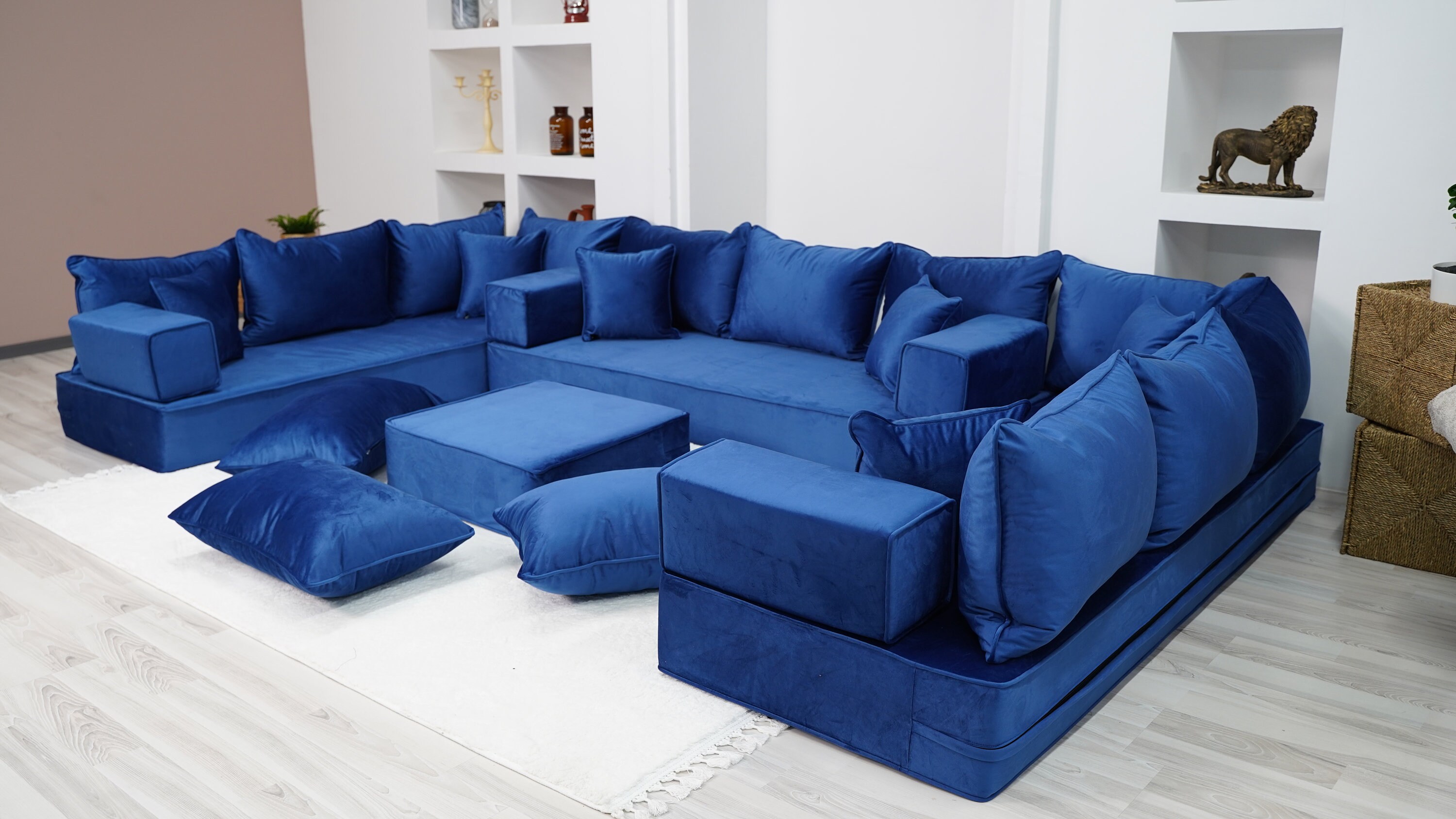 8 Thickness VELVET Royal Blue U Shaped Floor Seating Sofas Luxury