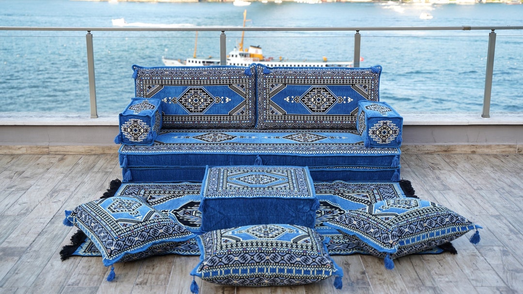 8 Inch Thick Single Sofa With Ottoman Couch, Arabic Majlis, Meditation