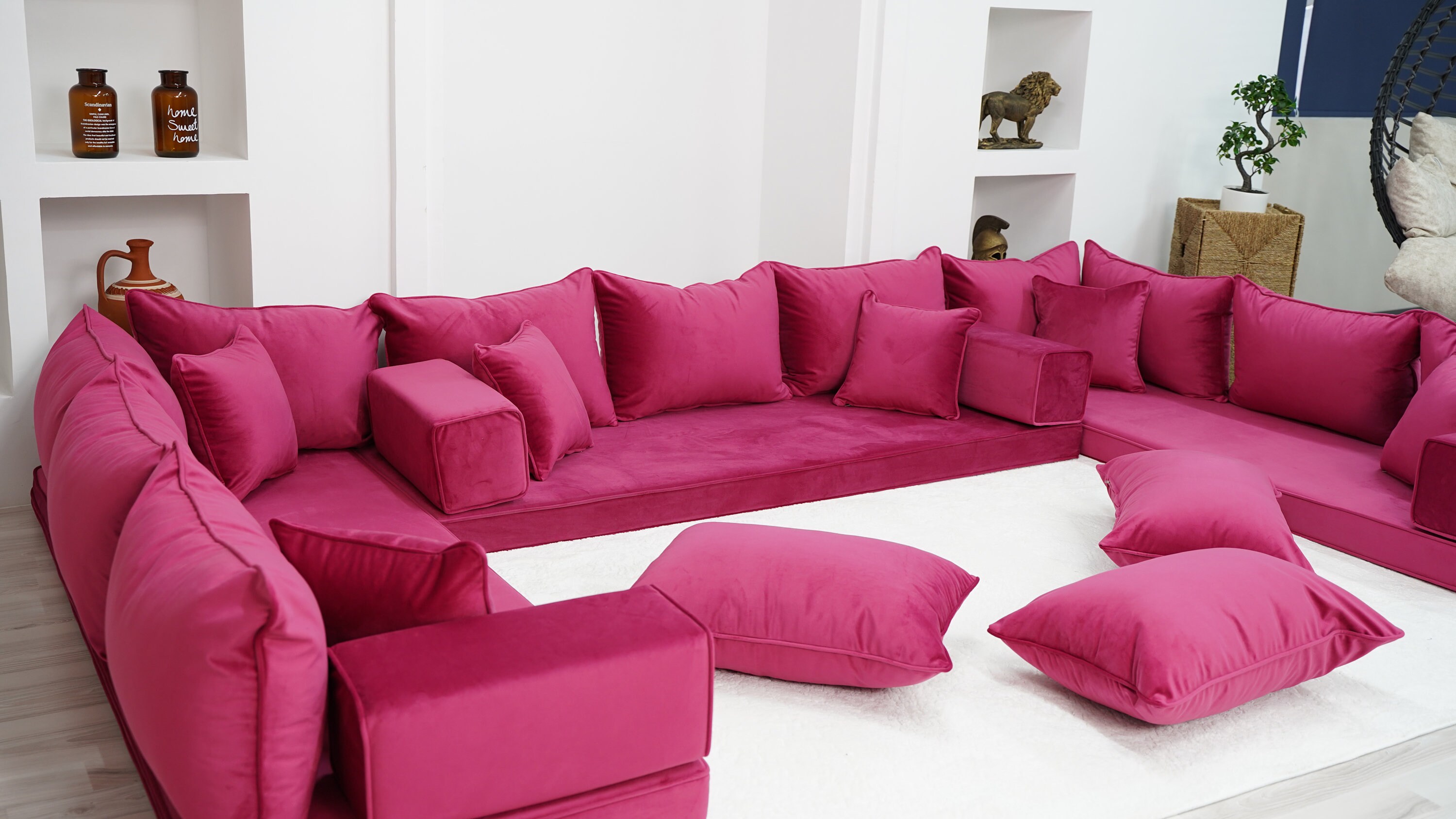 VELVET Pink Color U Shaped Floor Seating Arabic Floor Sofa velvet