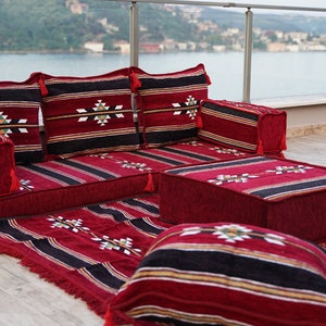 Oriental Maroon Arabic Floor Sofa Seating, Turkish Floor Cushion, Ethnic Sofa, Sectional Couch, Floor Cushions, Modular Sofa, Moroccan Rug zdjęcie 3