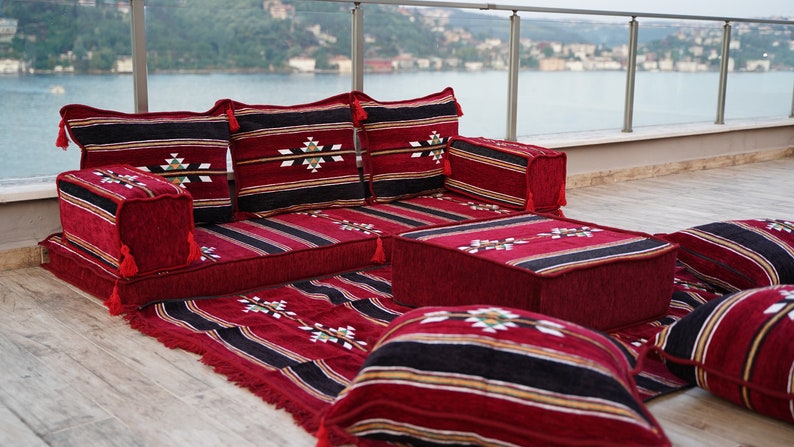 Oriental Maroon Arabic Floor Sofa Seating, Turkish Floor Cushion, Ethnic Sofa, Sectional Couch, Floor Cushions, Modular Sofa, Moroccan Rug zdjęcie 3