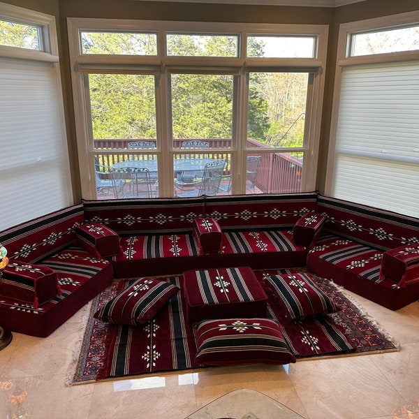 Custom Size Arabic Floor Seating, Moroccan Floor Couch, Custom Traditional Window Seat Cushion, Custom Trapezoid Floor Sofa, Arabic Majlis