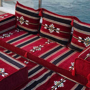 Oriental Maroon Arabic Floor Sofa Seating, Turkish Floor Cushion, Ethnic Sofa, Sectional Couch, Floor Cushions, Modular Sofa, Moroccan Rug zdjęcie 5