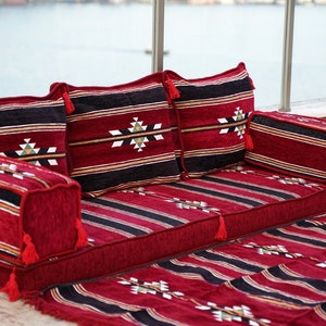 Oriental Maroon Arabic Floor Sofa Seating, Turkish Floor Cushion, Ethnic Sofa, Sectional Couch, Floor Cushions, Modular Sofa, Moroccan Rug zdjęcie 7