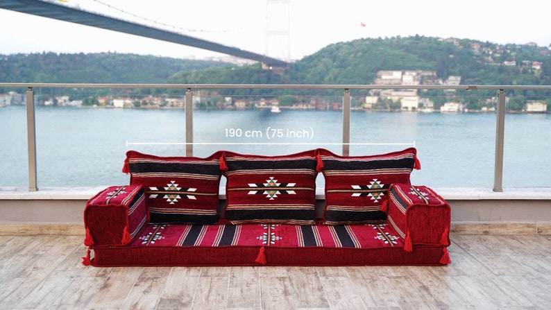 Oriental Maroon Arabic Floor Sofa Seating, Turkish Floor Cushion, Ethnic Sofa, Sectional Couch, Floor Cushions, Modular Sofa, Moroccan Rug zdjęcie 2
