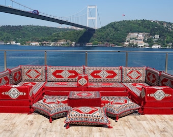 8 inch dikke Turkse vloerzitbank, Arabische Majlis, Arabische zitkussens, vloerbankset, Arabische vloerzitplaatsen