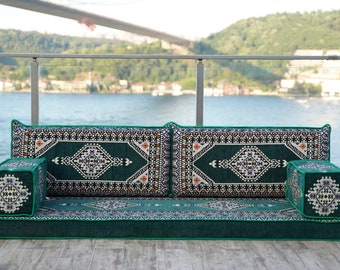 Green Patio Furniture, Living Room Home Decor Floor Cushion, Arabic Floor Couch, Turkish Floor Cushion, Ethnic Sofa,  Arabic Sofa Seating