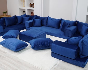 Royal blue velvet sectional sofa deals