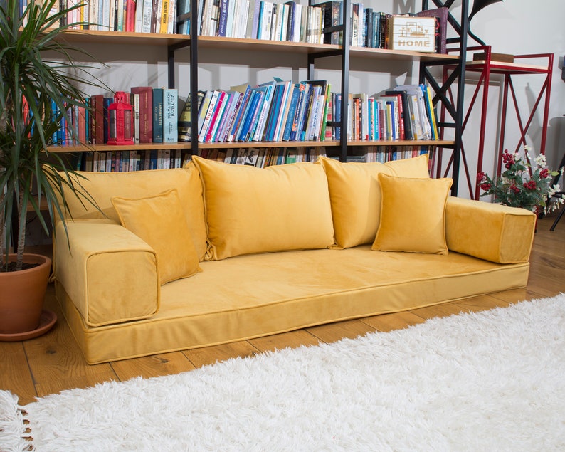 Meditation Yoga Sofas, Velvet Yellow Color, Floor Cushions, Sectional Sofas, Modern Livingroom Sofas, Arabic Floor Sofa Set, Floor Couches 