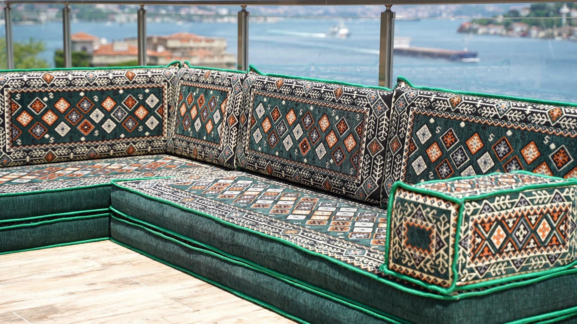 Juego de asientos de piso de sofá árabe gris de 8 de espesor, sofá