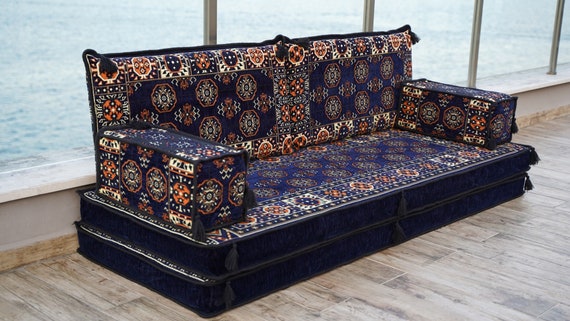 8 Thickness Blue Arabic Floor Seating Set Pallet Sofa Floor