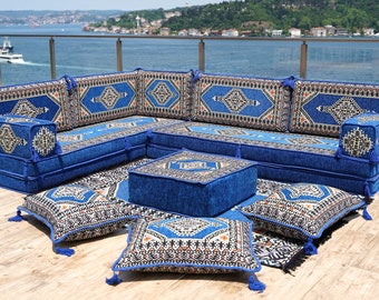 8" Thick Corner Floor Seating Set, Pallet Cushion Set, Modular Design Floor Cushion, Garden Sofa Set, Indoor Sofa Set, Arabic Sofa Set